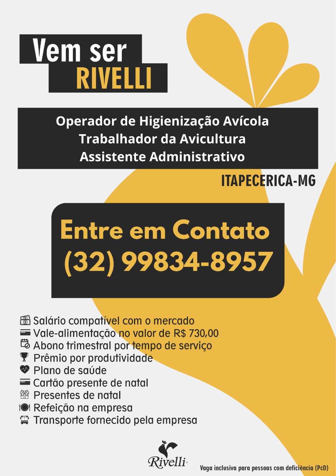 Arte da vaga Operador de Higienização Avícola, Trabalhador da Avicultura,  Assistente Administrativo